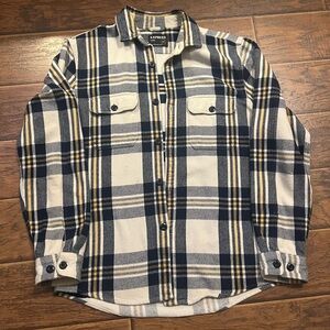 Express Men's Blue and White Plaid Shirt